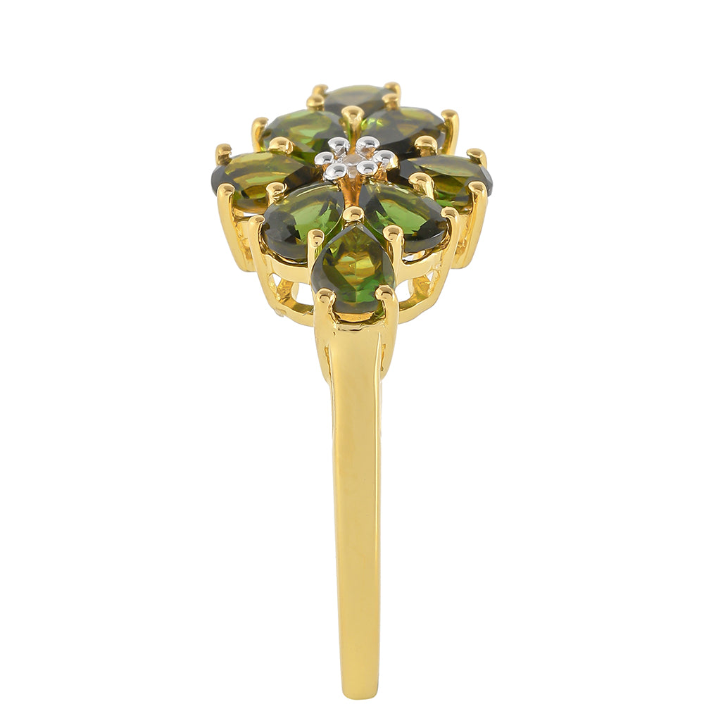 Pozlátený Strieborný Prsteň s so Zeleným Turmalinom a Prírodným Zirkonom 3 