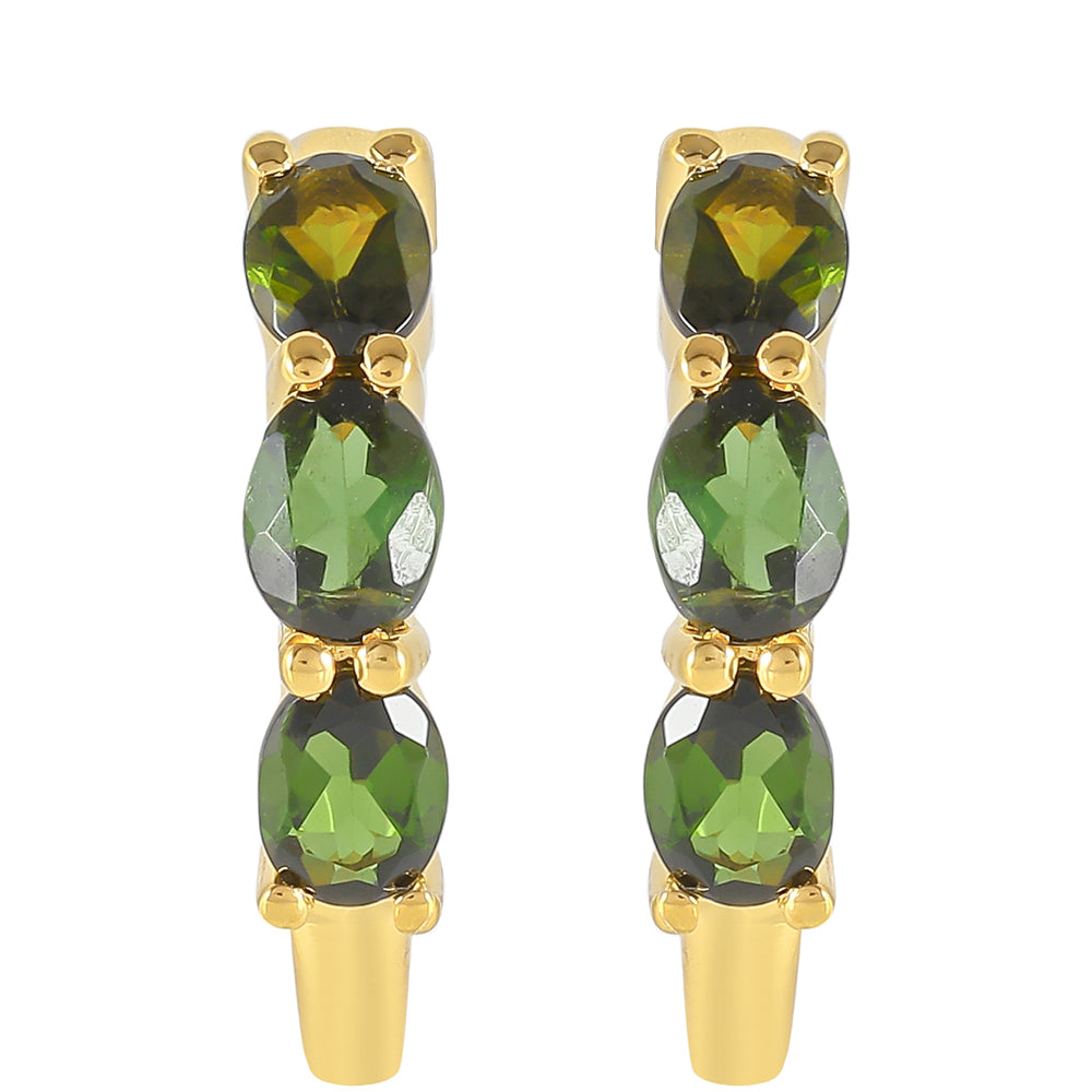 Pozlátené Strieborné Náušnice s so Zeleným Turmalinom 1 