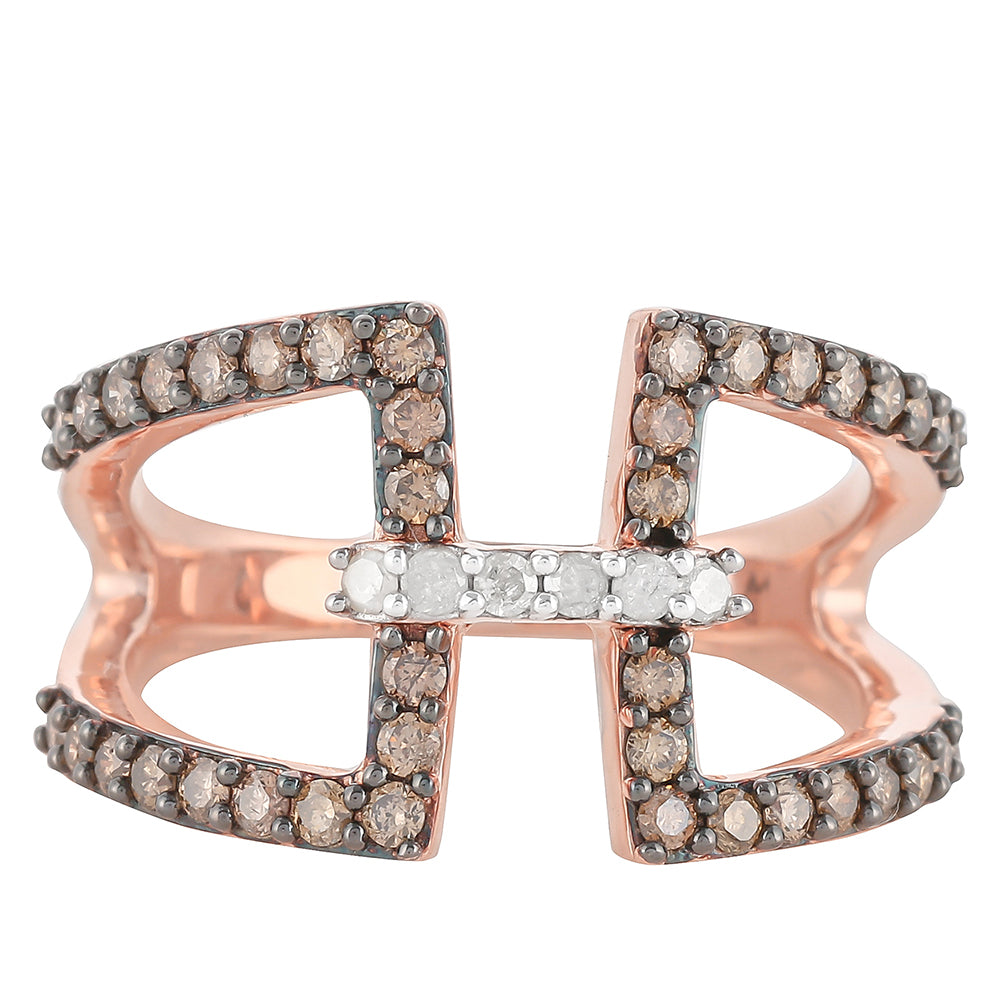 Ružovým Zlatom Pozlátený Strieborný Prsteň s Champagne Diamantom a Bielym Diamantom 5 