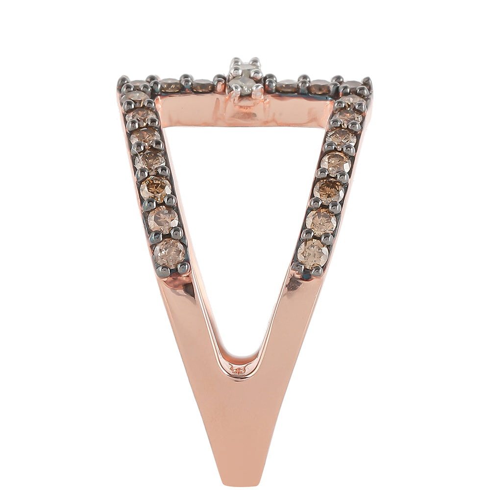 Ružovým Zlatom Pozlátený Strieborný Prsteň s Champagne Diamantom a Bielym Diamantom 3 