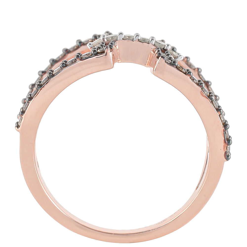 Ružovým Zlatom Pozlátený Strieborný Prsteň s Champagne Diamantom a Bielym Diamantom