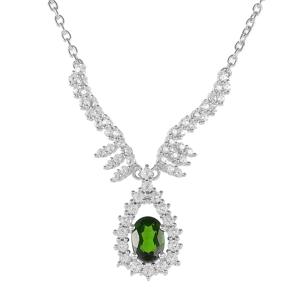 Strieborný Náhrdelník s Chrom Diopsidom a Bielym Topásom