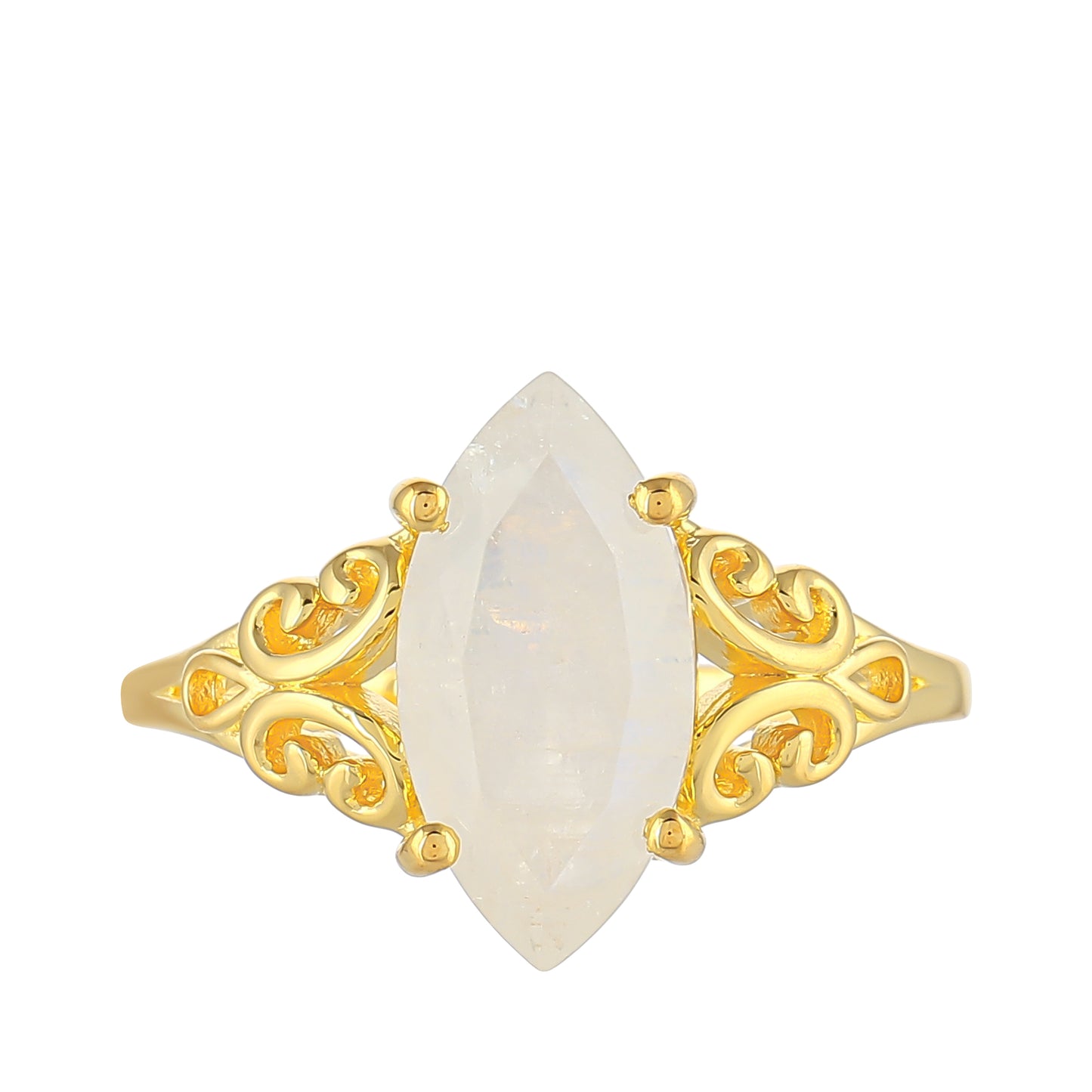 Pozlátený Strieborný Prsteň s Dúhovým Mesačným Kameňom