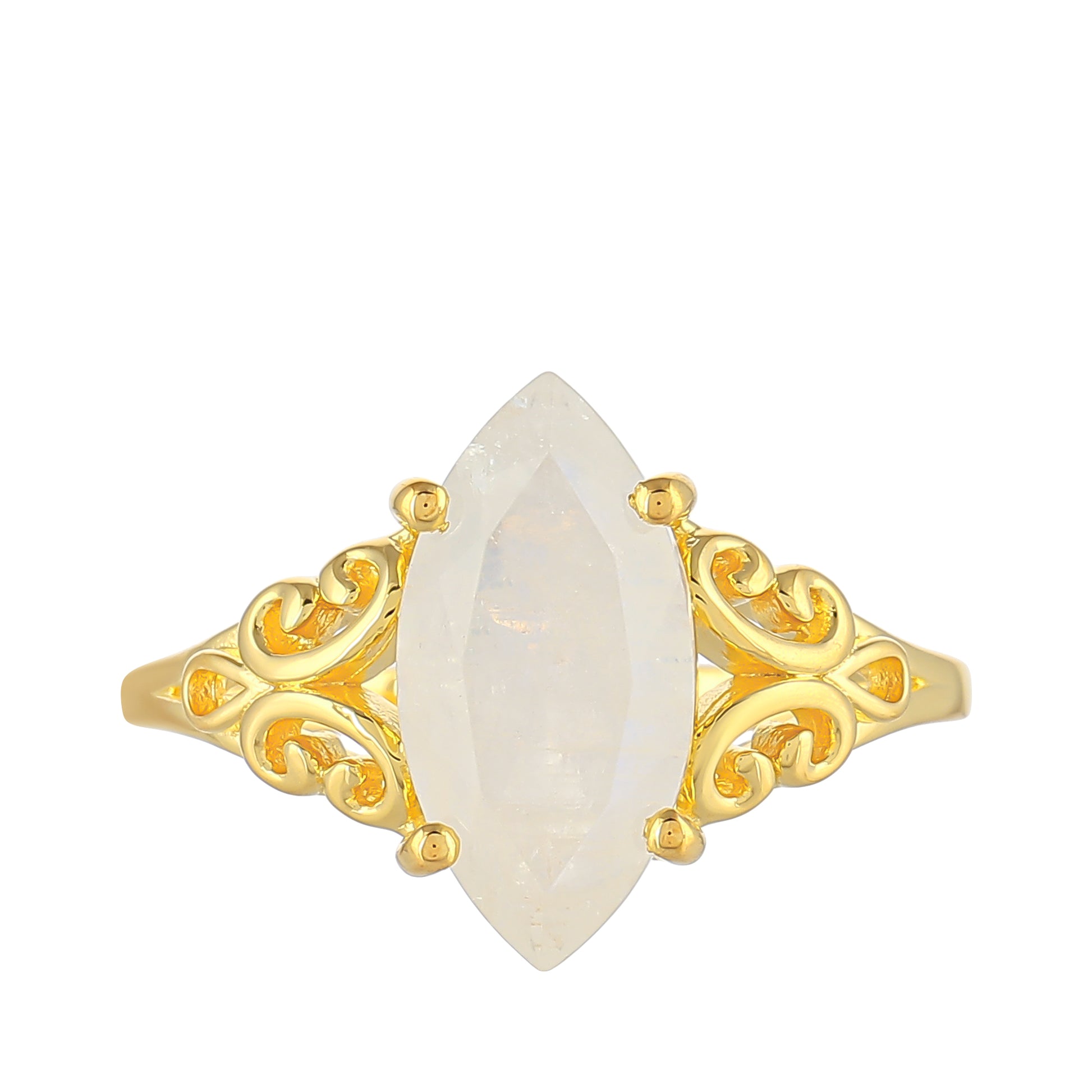 Pozlátený Strieborný Prsteň s Dúhovým Mesačným Kameňom 1 