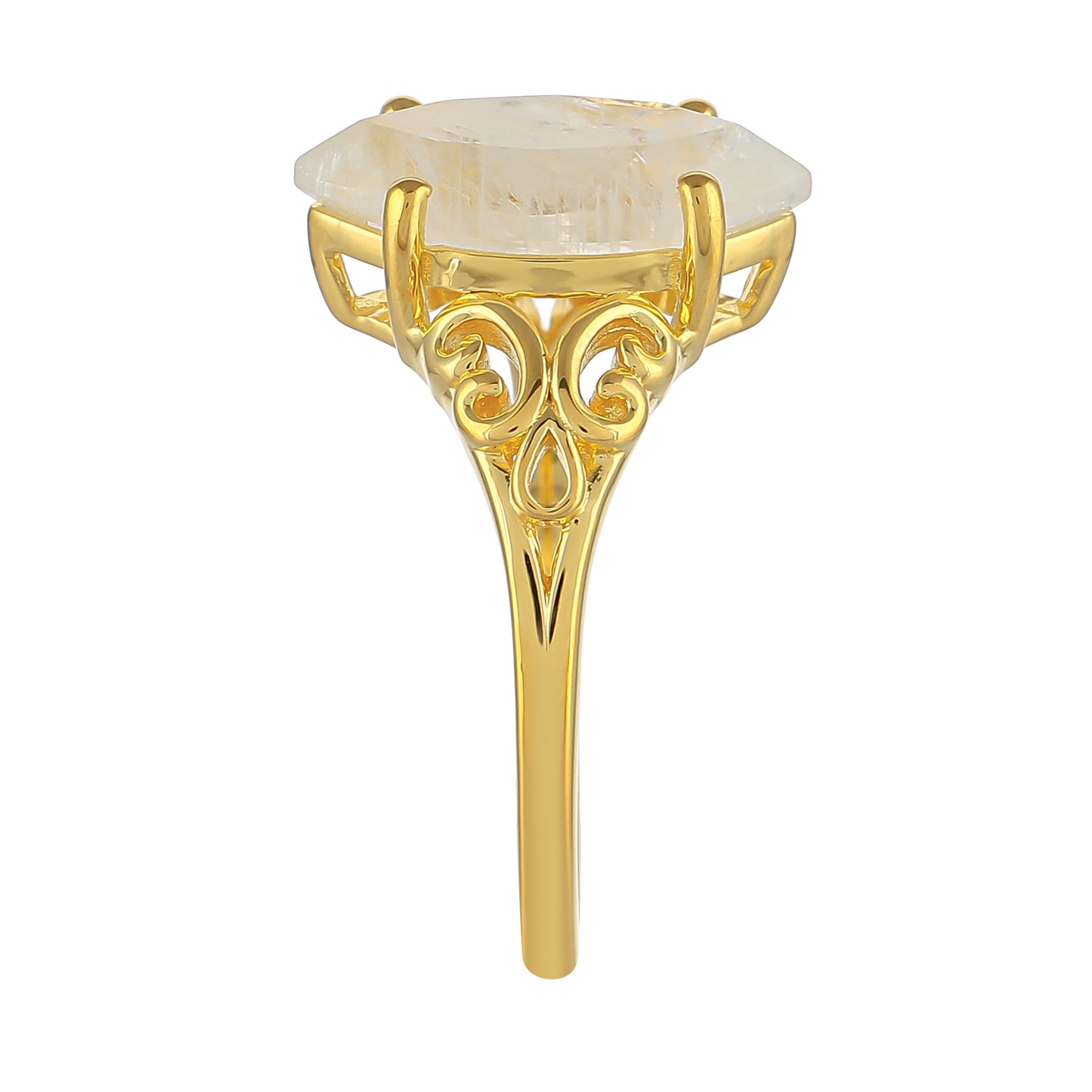 Pozlátený Strieborný Prsteň s Dúhovým Mesačným Kameňom