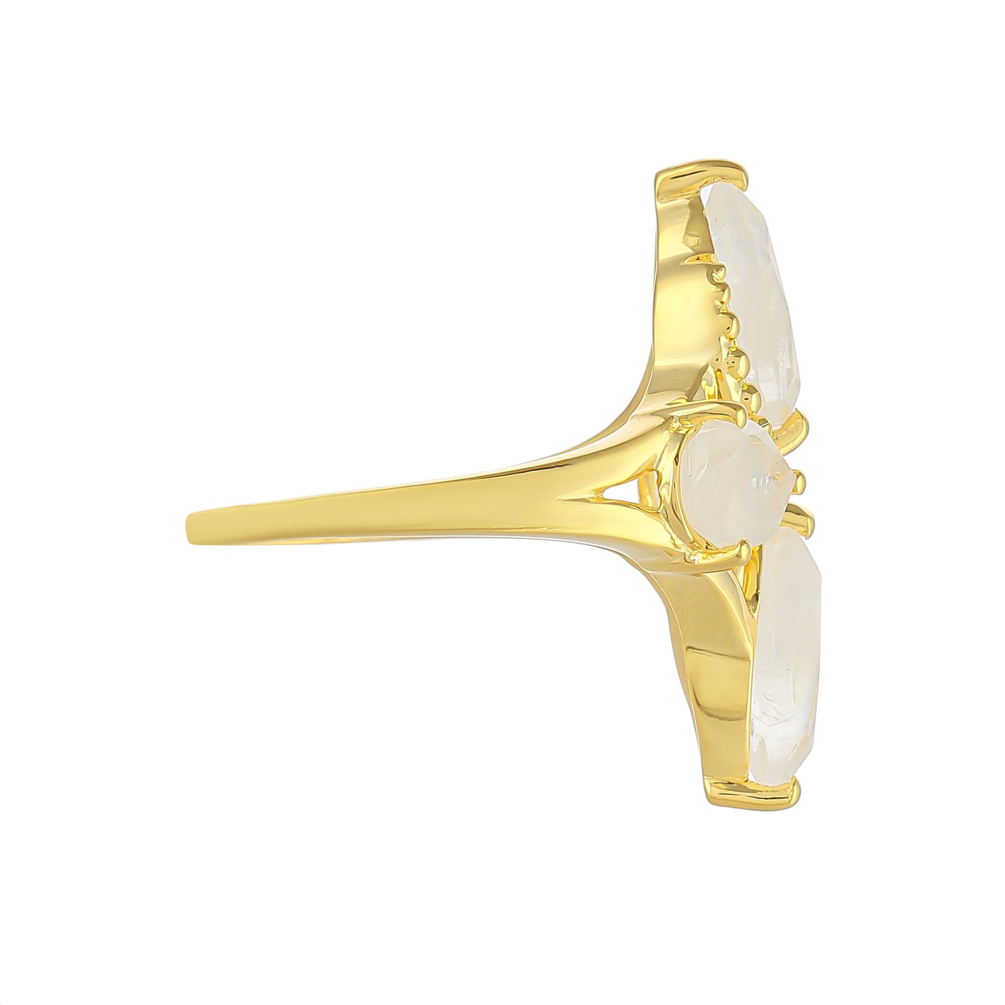 Pozlátený Strieborný Prsteň s Dúhovým Mesačným Kameňom