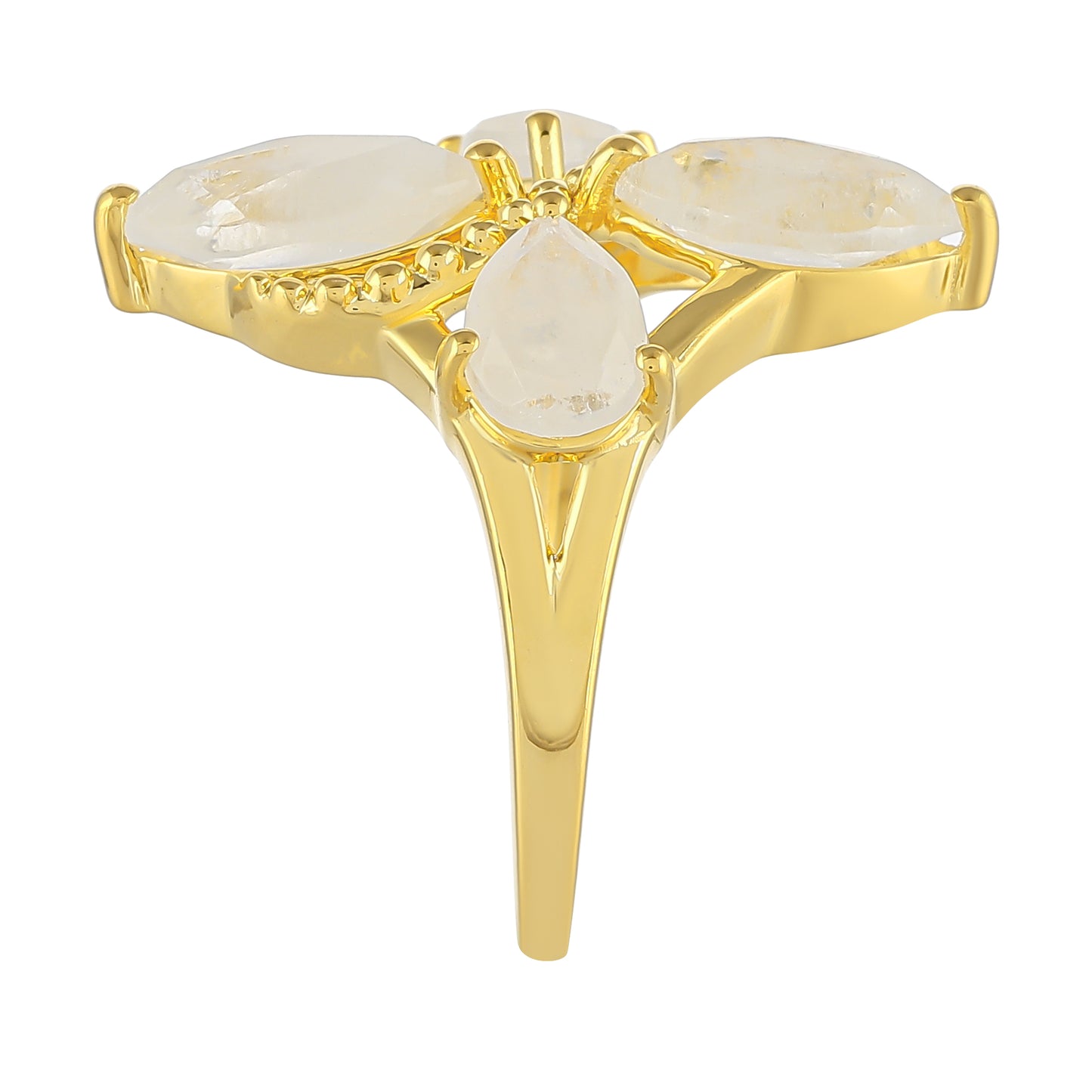 Pozlátený Strieborný Prsteň s Dúhovým Mesačným Kameňom