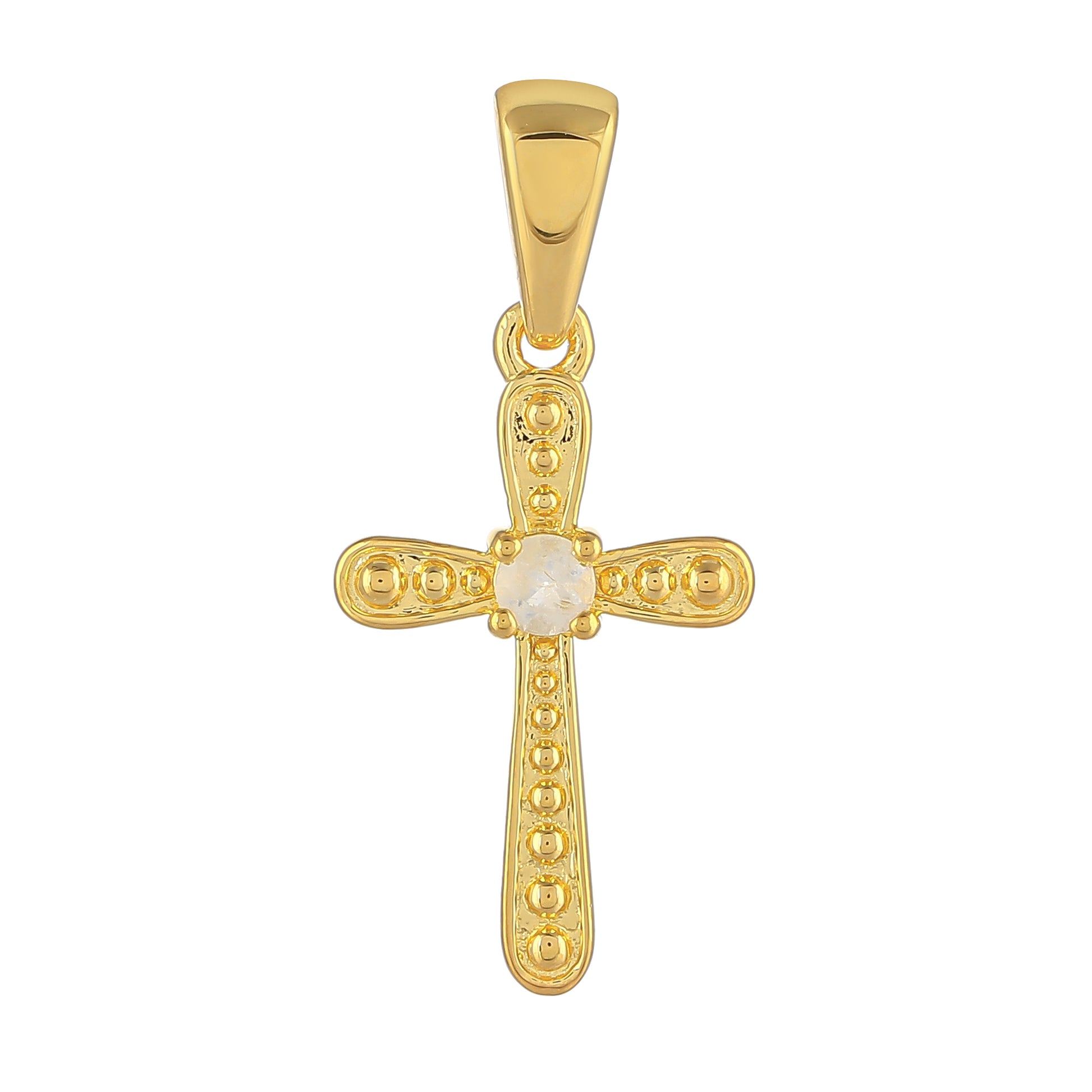 Kríž Pozlátený Strieborný Prívesok s Dúhovým Mesačným Kameňom 1 