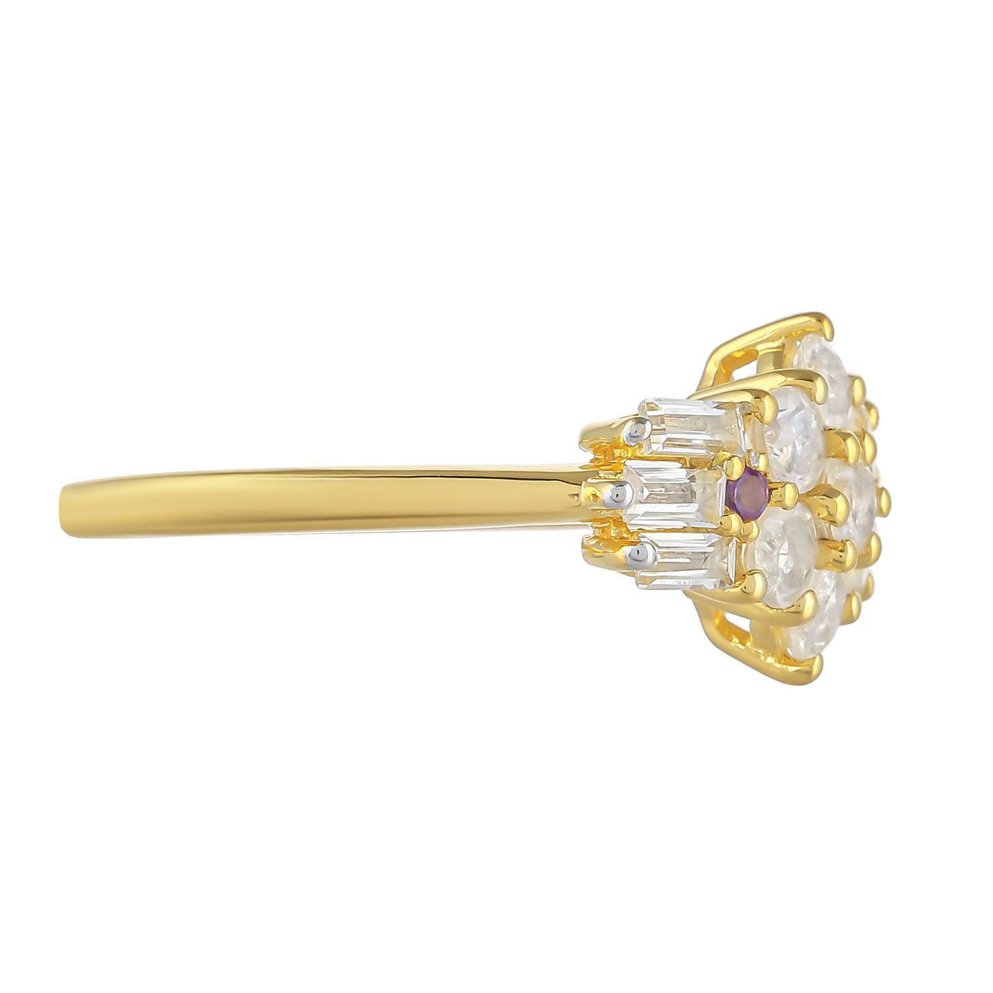 Pozlátený Strieborný Prsteň s Dúhovým Mesačným Kameňom a Brazílskym Ametystom