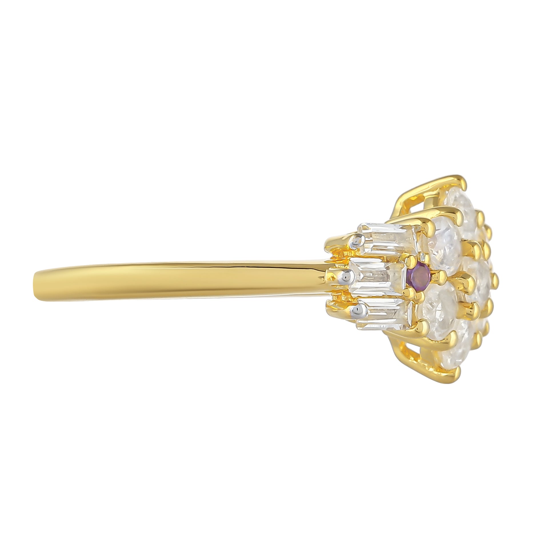 Pozlátený Strieborný Prsteň s Dúhovým Mesačným Kameňom a Brazílskym Ametystom 2 