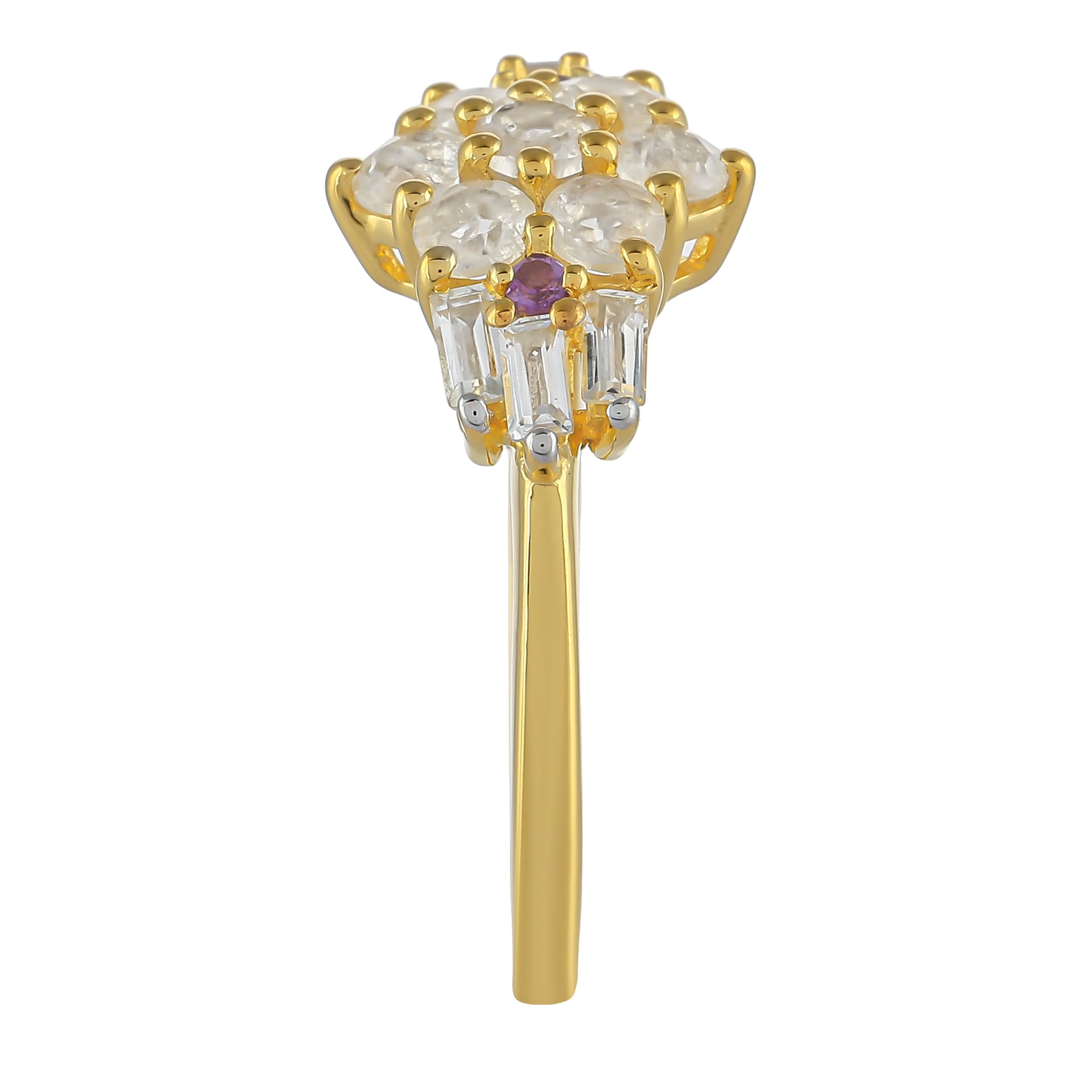 Pozlátený Strieborný Prsteň s Dúhovým Mesačným Kameňom a Brazílskym Ametystom 3 