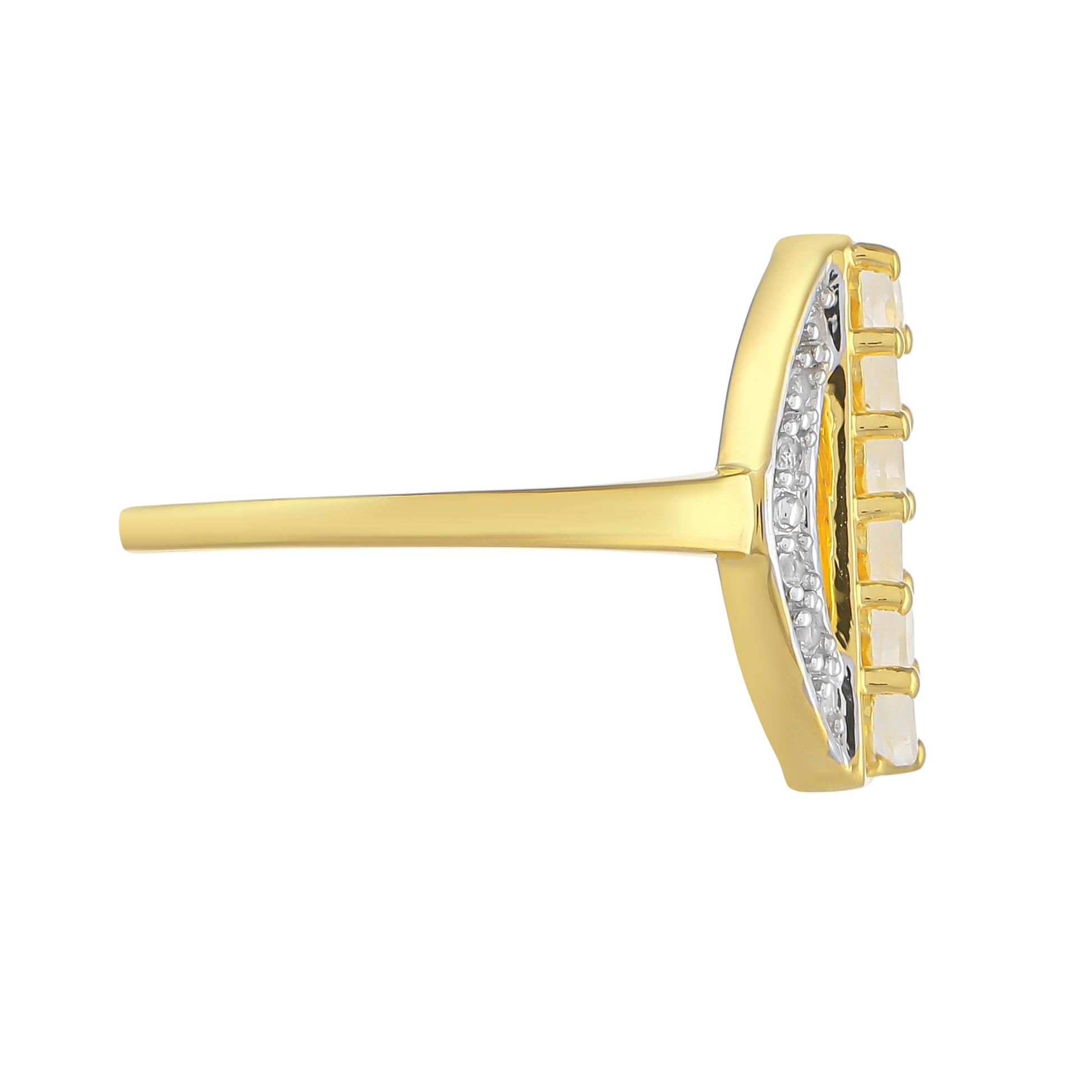 Pozlátený Strieborný Prsteň s Dúhovým Mesačným Kameňom a Bielym Topásom 2 