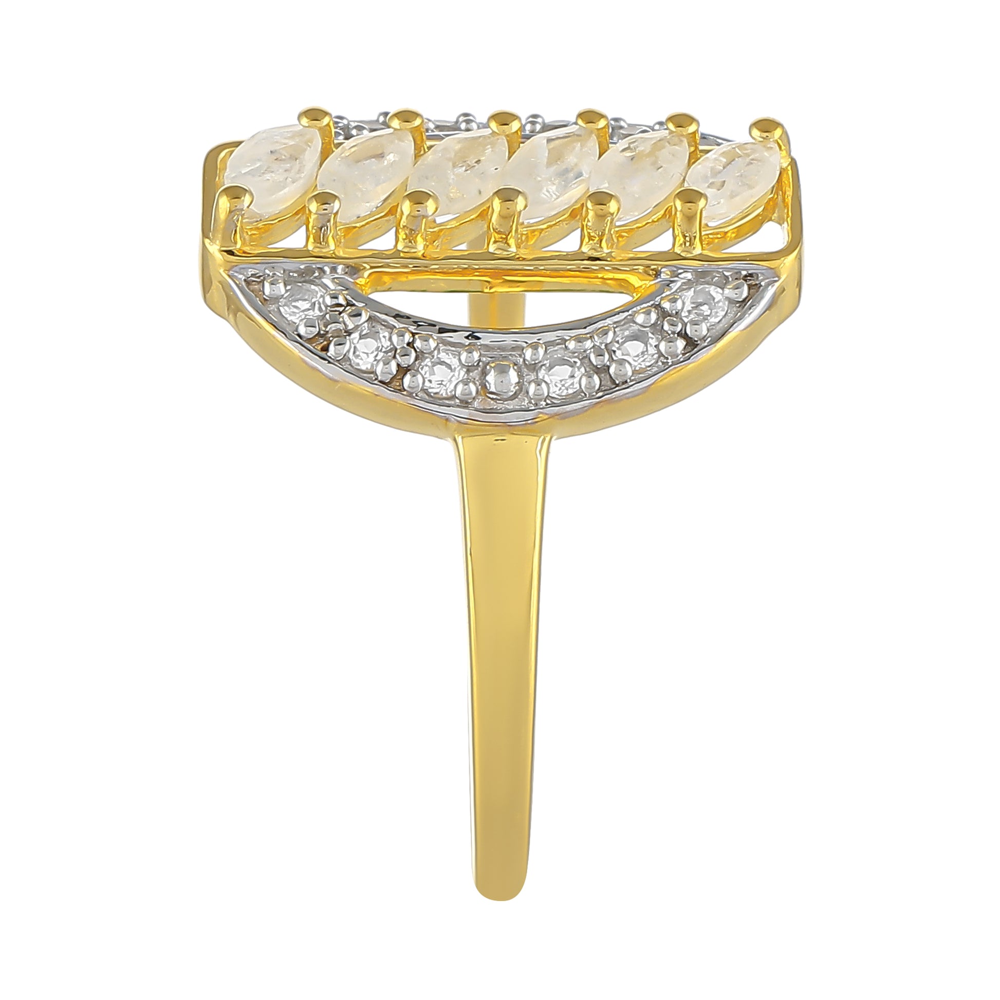 Pozlátený Strieborný Prsteň s Dúhovým Mesačným Kameňom a Bielym Topásom 3 