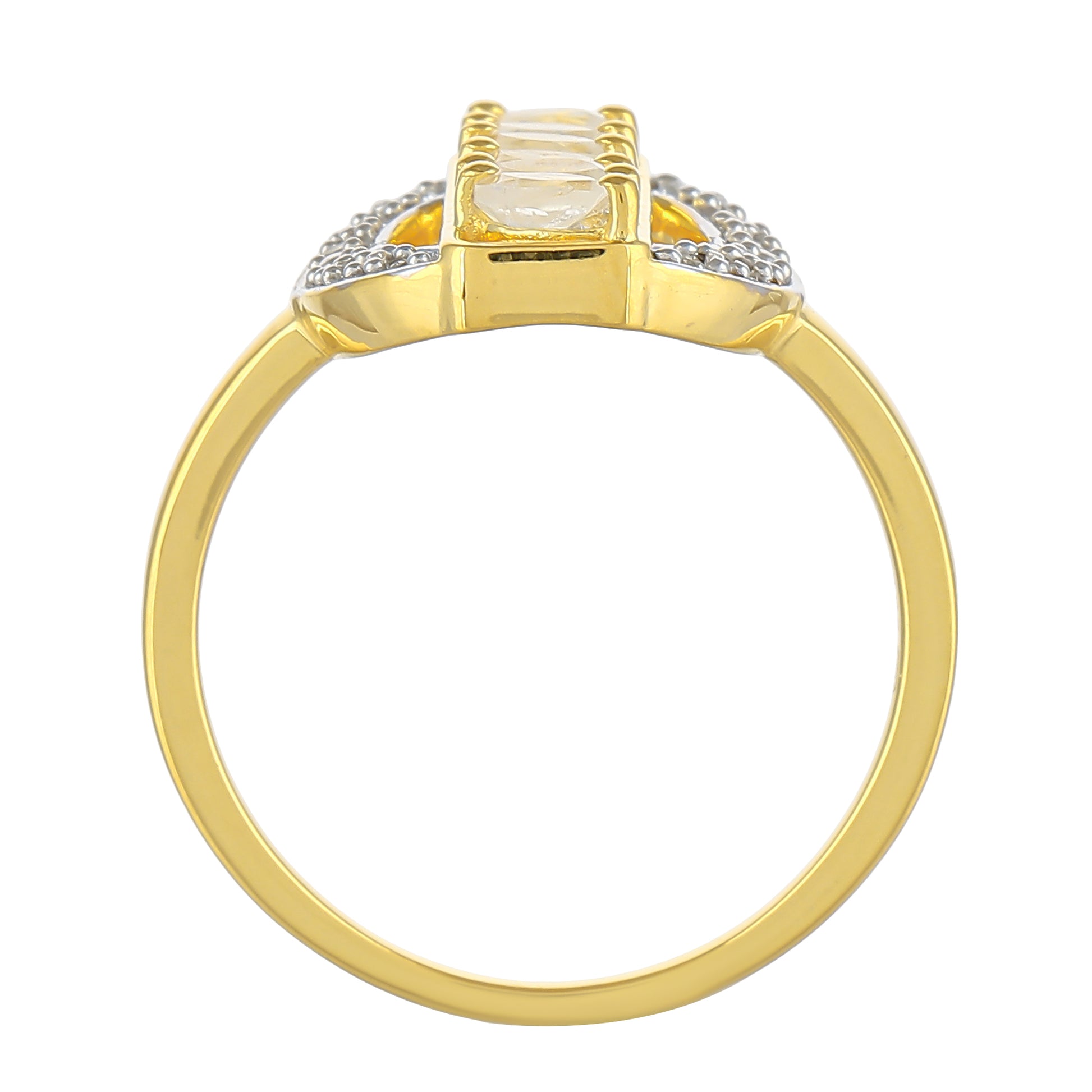 Pozlátený Strieborný Prsteň s Dúhovým Mesačným Kameňom a Bielym Topásom 4 