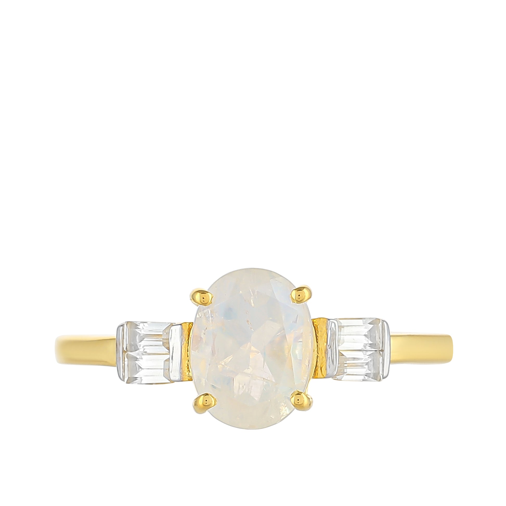 Pozlátený Strieborný Prsteň s Dúhovým Mesačným Kameňom a Bielym Topásom 1 