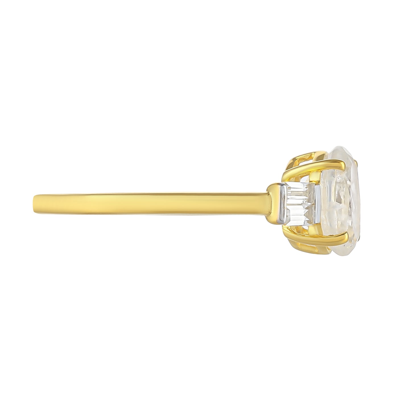 Pozlátený Strieborný Prsteň s Dúhovým Mesačným Kameňom a Bielym Topásom