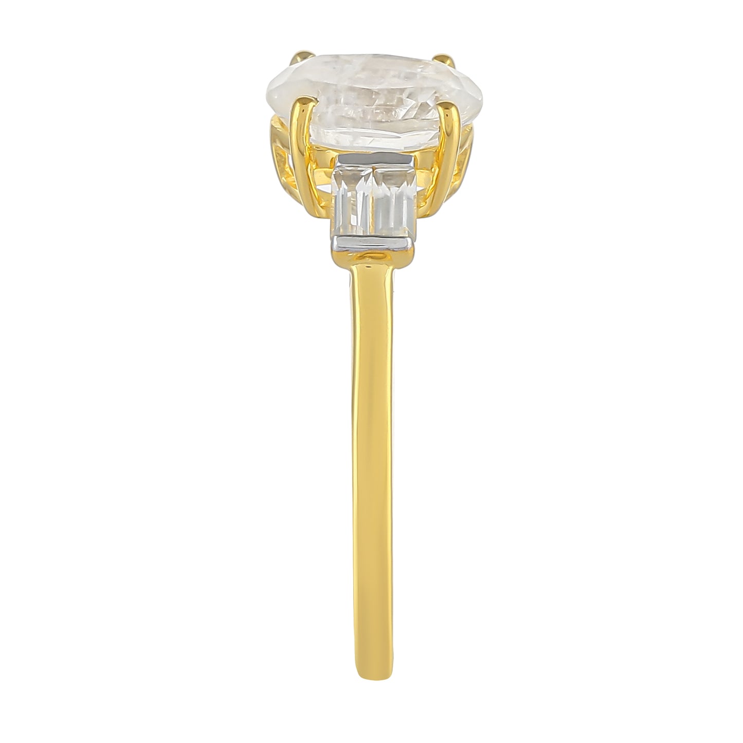 Pozlátený Strieborný Prsteň s Dúhovým Mesačným Kameňom a Bielym Topásom