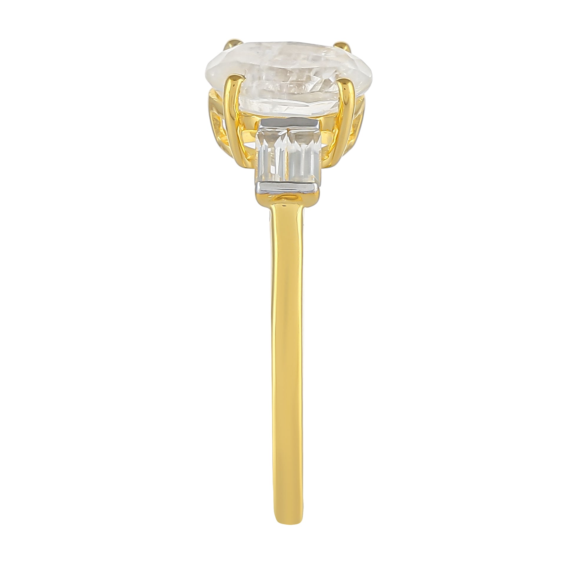 Pozlátený Strieborný Prsteň s Dúhovým Mesačným Kameňom a Bielym Topásom 3 