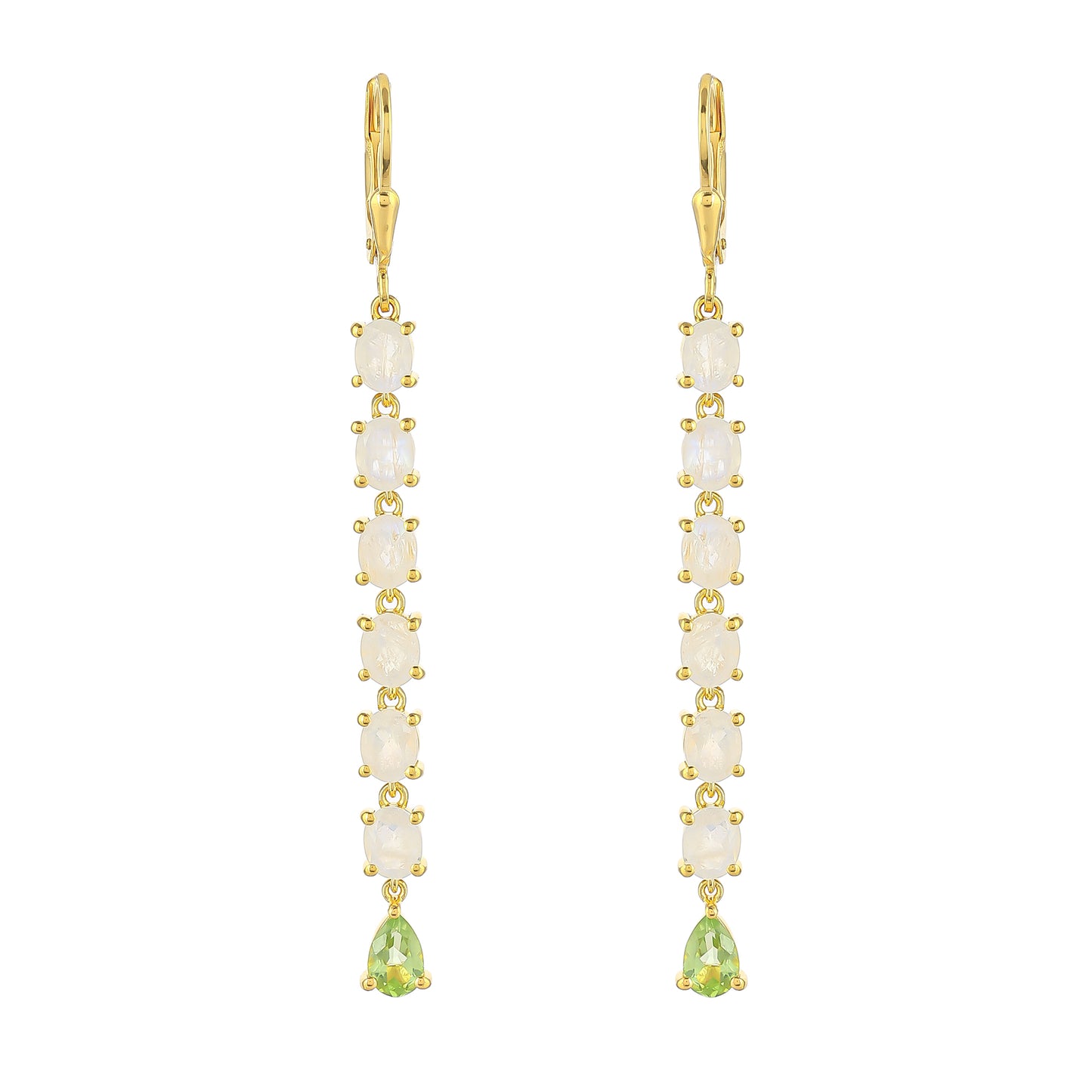 Pozlátené Strieborné Náušnice s Dúhovým Mesačným Kameňom a Olivínom