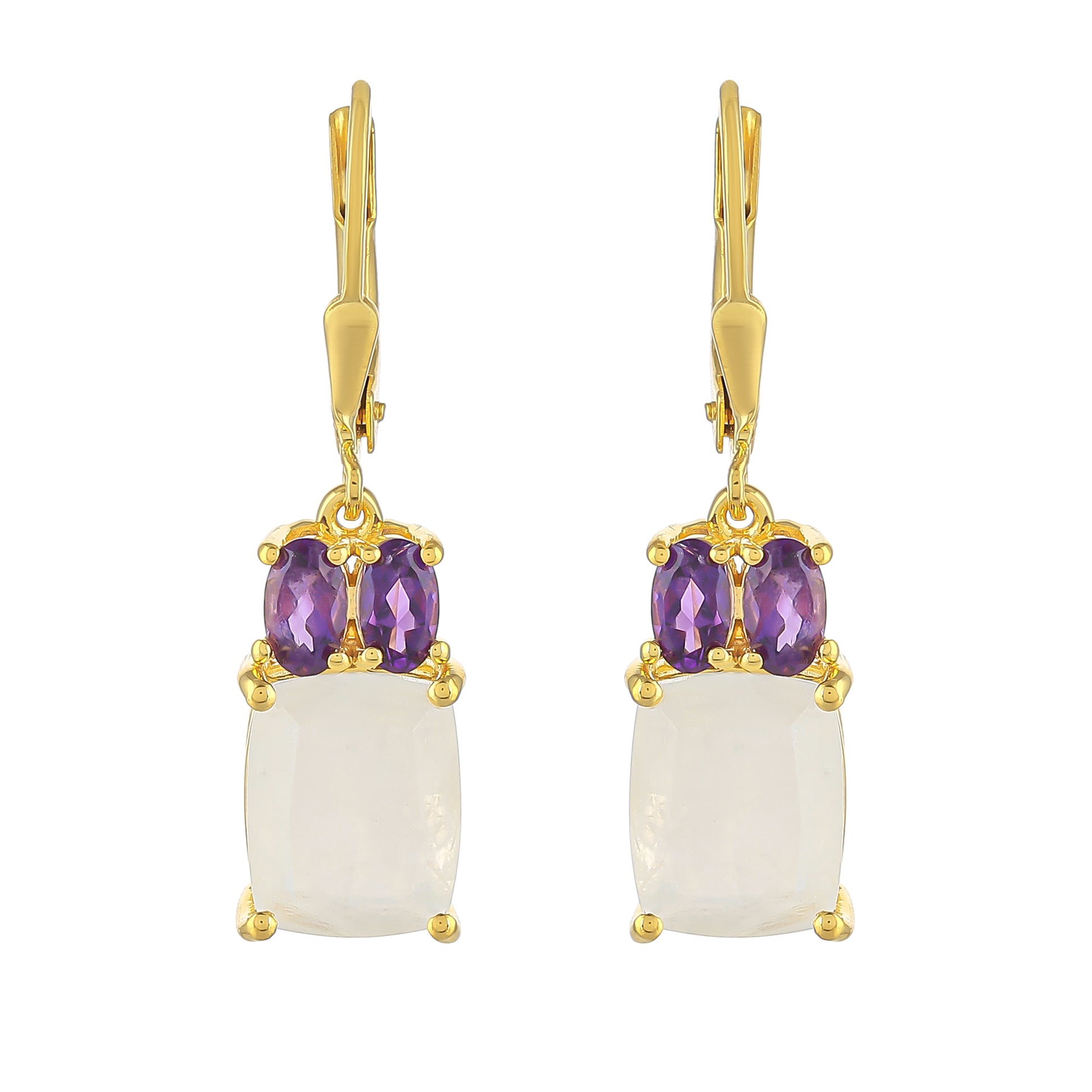 Pozlátené Strieborné Náušnice s Dúhovým Mesačným Kameňom a Brazílskym Ametystom 1 