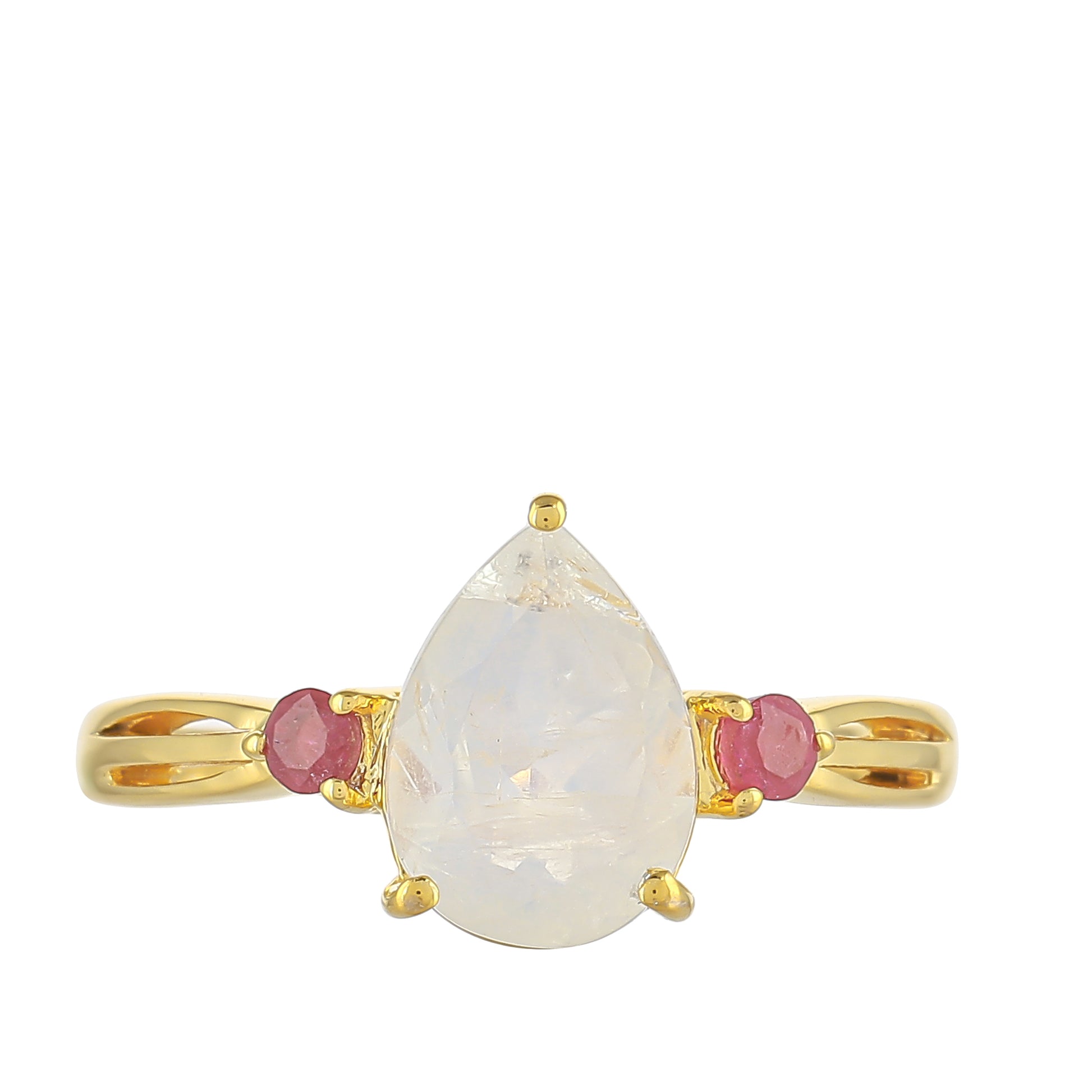 Pozlátený Strieborný Prsteň s Dúhovým Mesačným Kameňom a Thajským Rubínom 1 