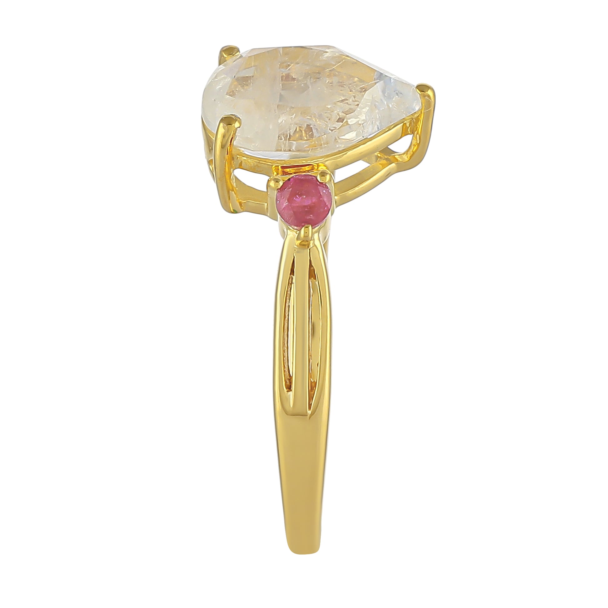 Pozlátený Strieborný Prsteň s Dúhovým Mesačným Kameňom a Thajským Rubínom 3 