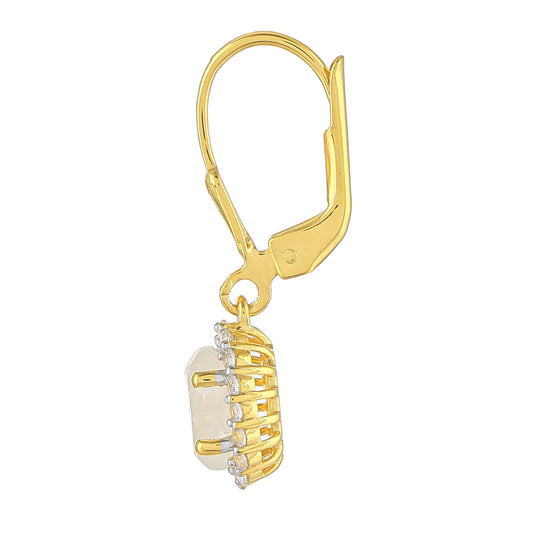 Pozlátené Strieborné Náušnice s Dúhovým Mesačným Kameňom a Bielym Topásom