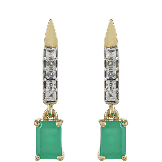 Zlaté Náušnice s Brazílskym Smaragdom a Bielym Topásom