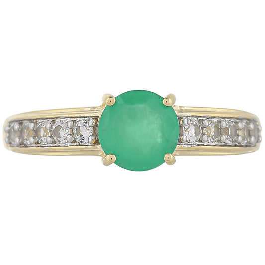 Zlatý Prsteň s Brazílskym Smaragdom a Bielym Topásom