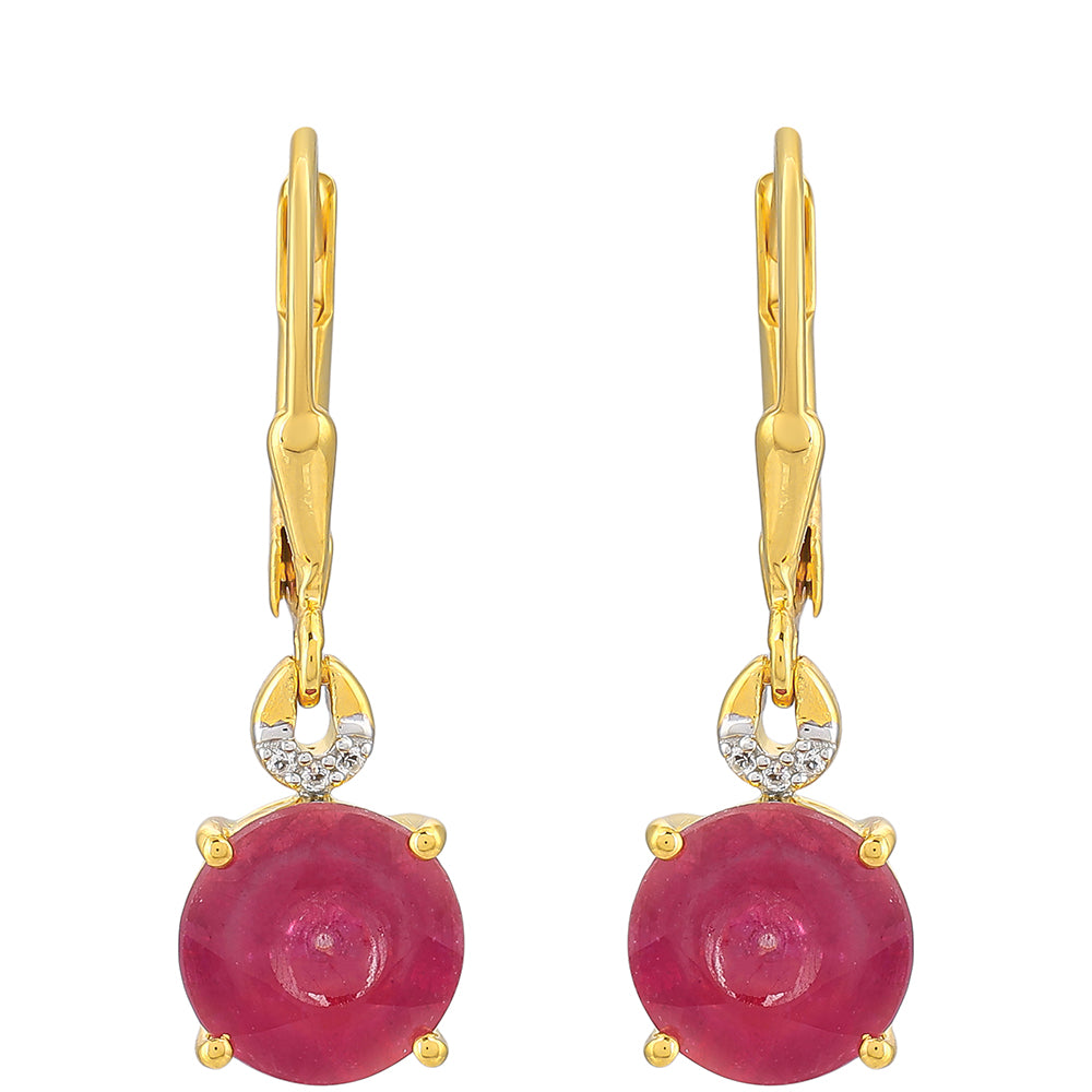 Pozlátené Strieborné Náušnice s Thajským Rubínom a Bielym Topásom