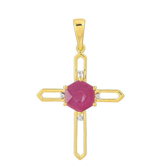 Kríž Pozlátený Strieborný Prívesok s Thajským Rubínom a Bielym Topásom