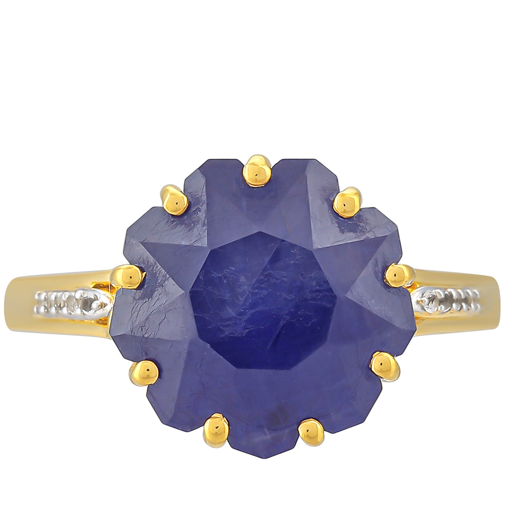 Pozlátený Strieborný Prsteň s Thajským Modrým Zafírom a Bielym Topásom