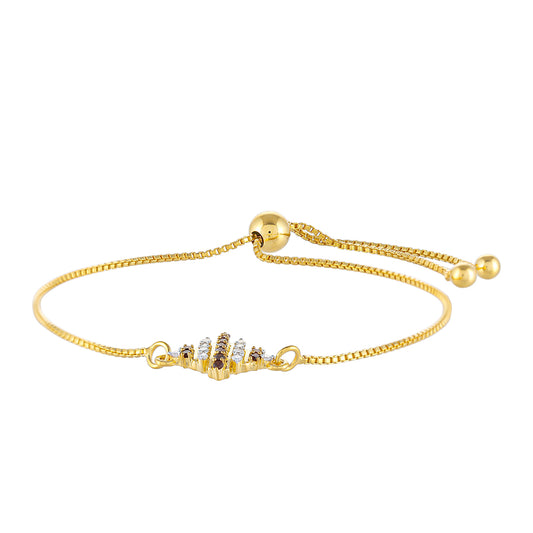 Pozlátený Strieborný Náramok s Červeným Diamantom a Bielym Diamantom