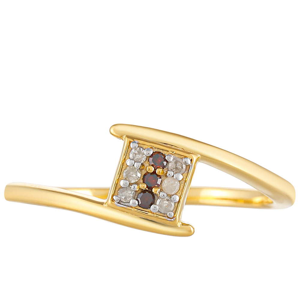 Pozlátený Strieborný Prsteň s Červeným Diamantom a Bielym Diamantom 1 