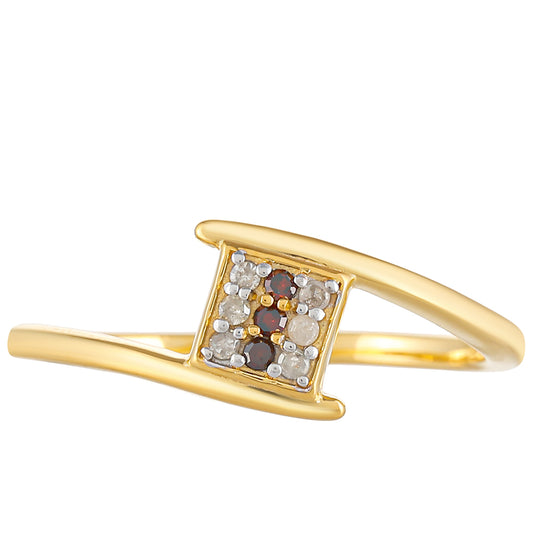 Pozlátený Strieborný Prsteň s Červeným Diamantom a Bielym Diamantom