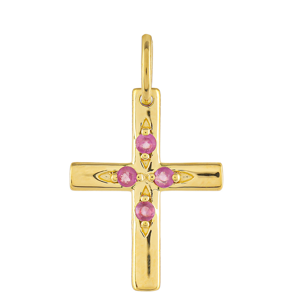 Kríž Pozlátené Strieborné Sada s Thajským Rubínom a Brazílskym Smaragdom ( Prívesok )