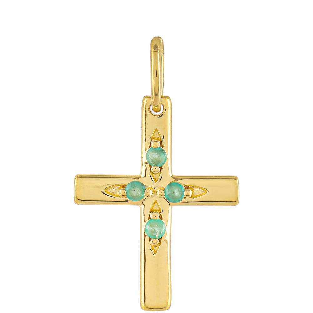 Kríž Pozlátené Strieborné Sada s Thajským Rubínom a Brazílskym Smaragdom ( Prívesok )