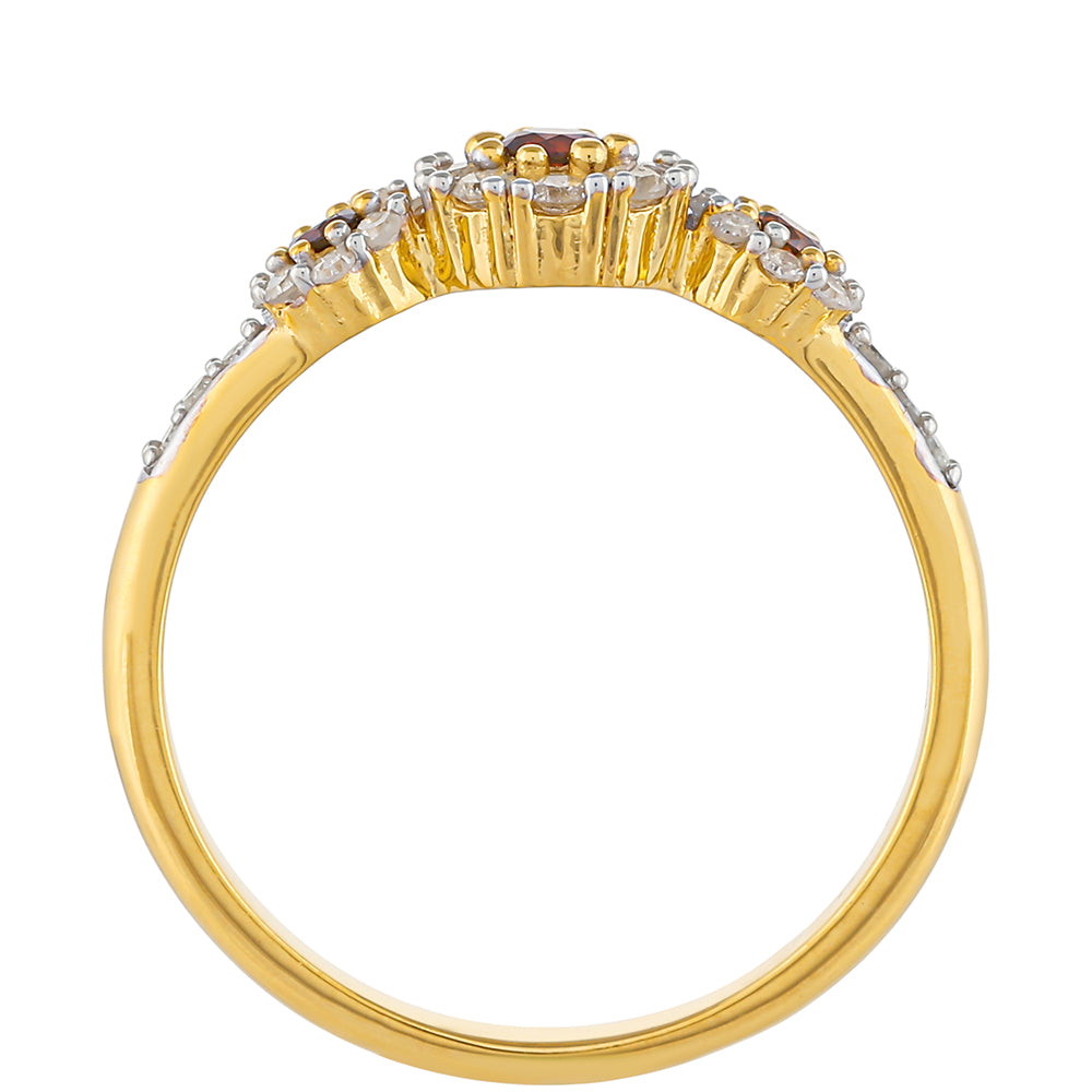 Pozlátený Strieborný Prsteň s Červeným Diamantom a Bielym Diamantom 4 