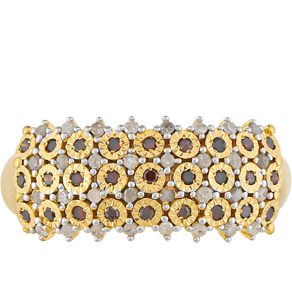 Pozlátený Strieborný Prsteň s Červeným Diamantom a Bielym Diamantom