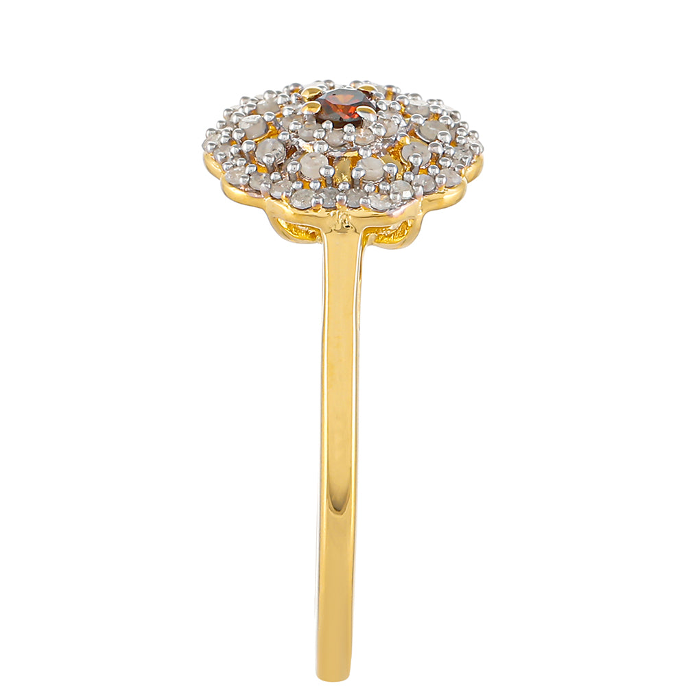 Pozlátený Strieborný Prsteň s Červeným Diamantom a Bielym Diamantom 3 