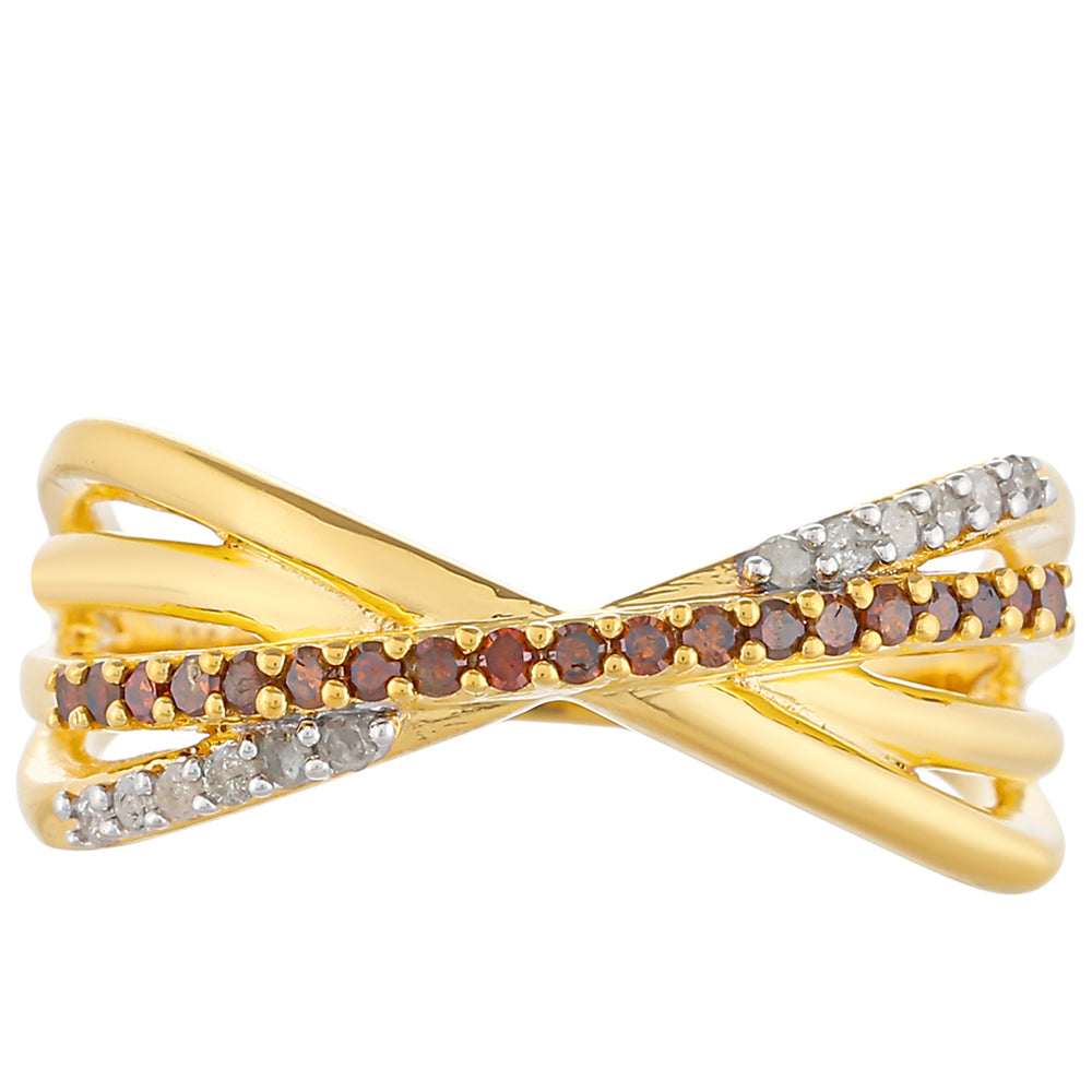 Pozlátený Strieborný Prsteň s Červeným Diamantom a Bielym Diamantom 1 