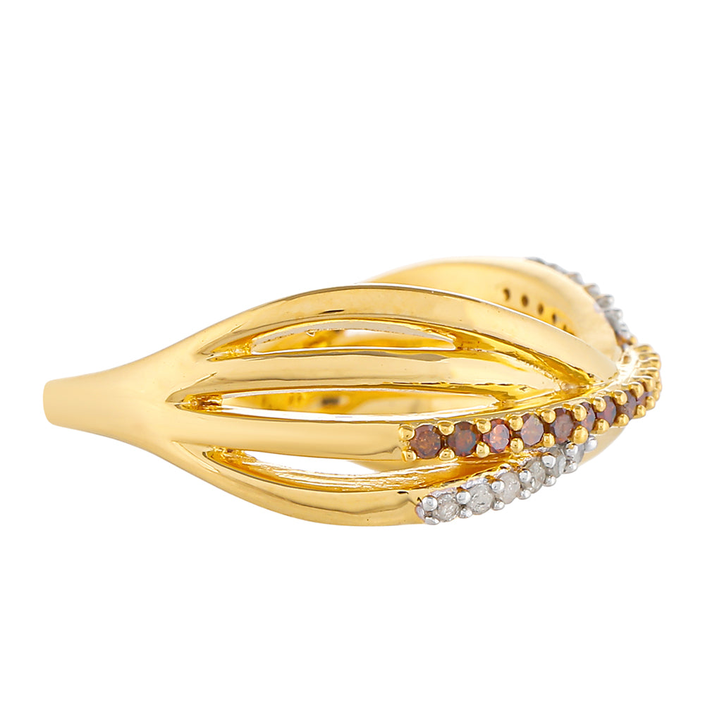 Pozlátený Strieborný Prsteň s Červeným Diamantom a Bielym Diamantom 2 