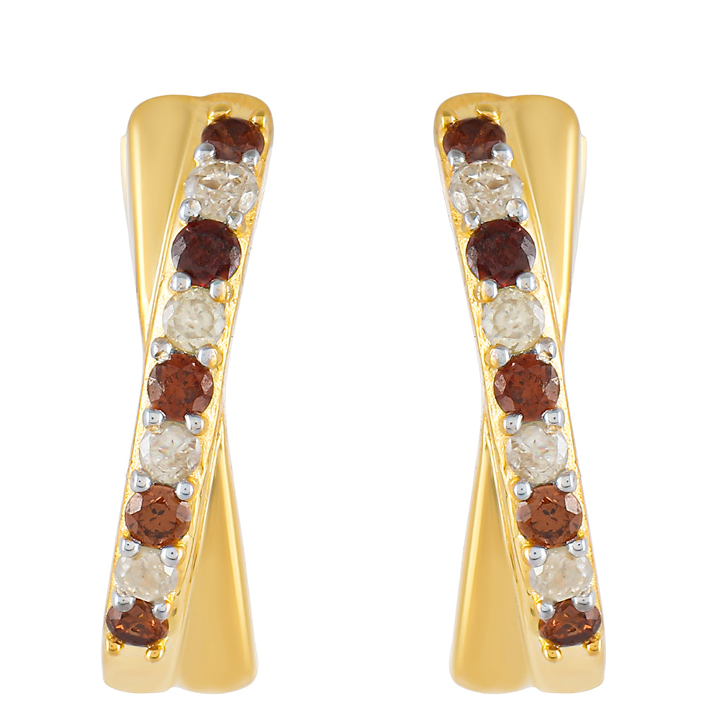 Pozlátené Strieborné Náušnice s Červeným Diamantom a Bielym Diamantom