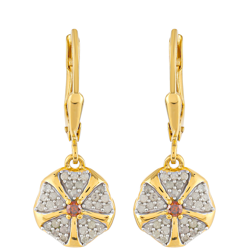 Pozlátené Strieborné Náušnice s Červeným Diamantom a Bielym Diamantom 1 