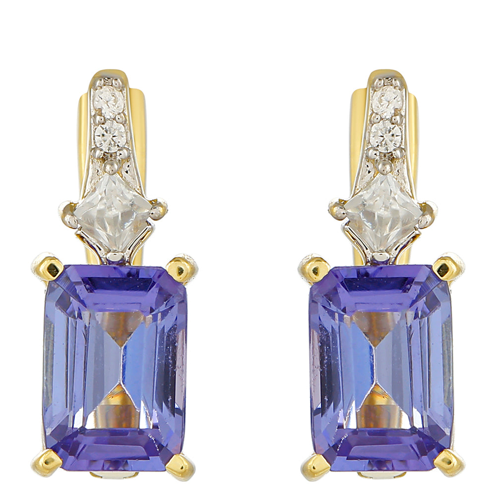 Zlaté Náušnice s AAA Tanzanitom a Prírodným Zirkonom