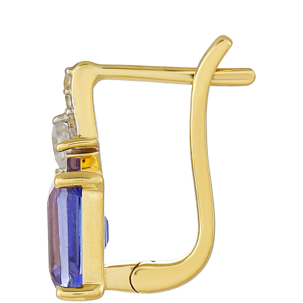 Zlaté Náušnice s AAA Tanzanitom a Prírodným Zirkonom 2 