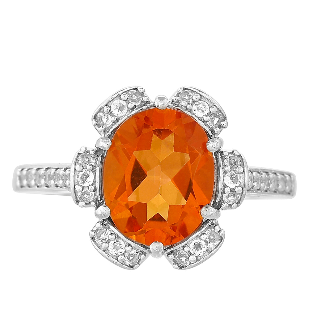Strieborný Prsteň s Padparadscha Kremeňom a Bielym Topásom 1 