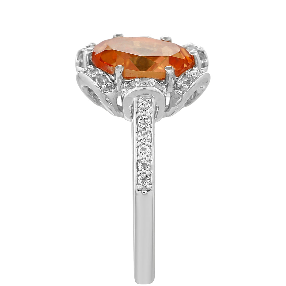 Strieborný Prsteň s Padparadscha Kremeňom a Bielym Topásom 3 