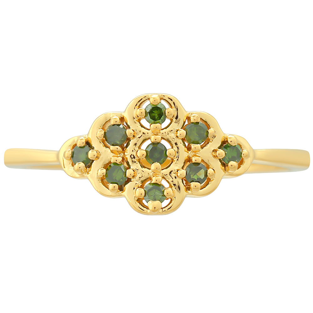 Pozlátený Strieborný Prsteň s so Zeleným Diamantom 1 