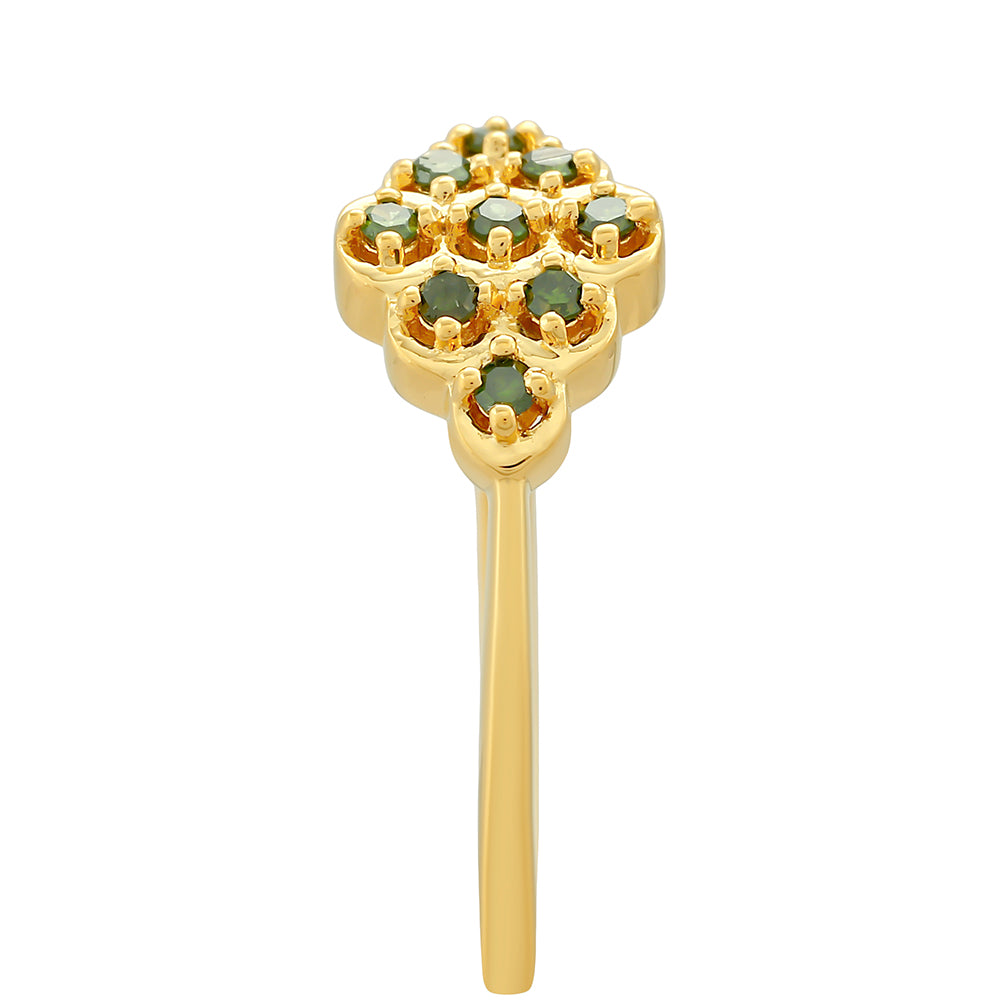 Pozlátený Strieborný Prsteň s so Zeleným Diamantom